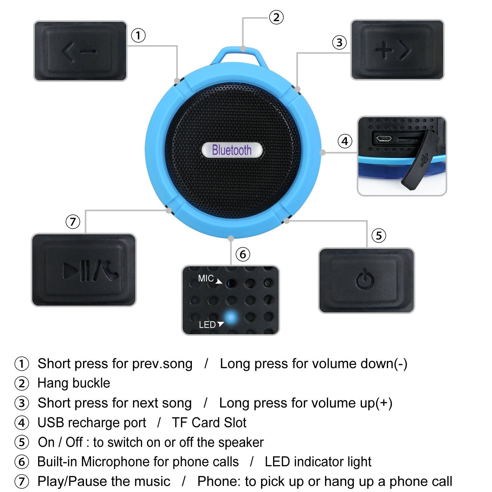 Portable Waterproof Wireless Mini Bluetooth Music Speaker (Black) - SILBERSHELL