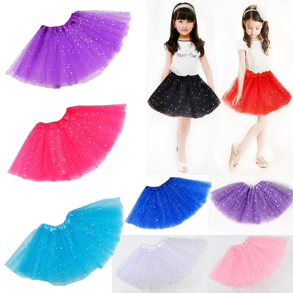 Sequin Tulle Tutu Skirt Ballet Kids Princess Dressup Party Baby Girls Dance Wear, Blue, Kids