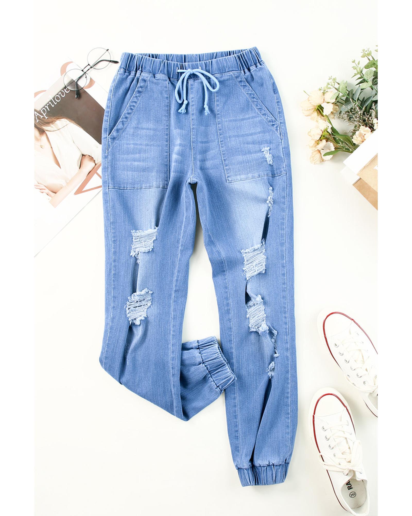 Azura Exchange Distressed Denim Joggers - S