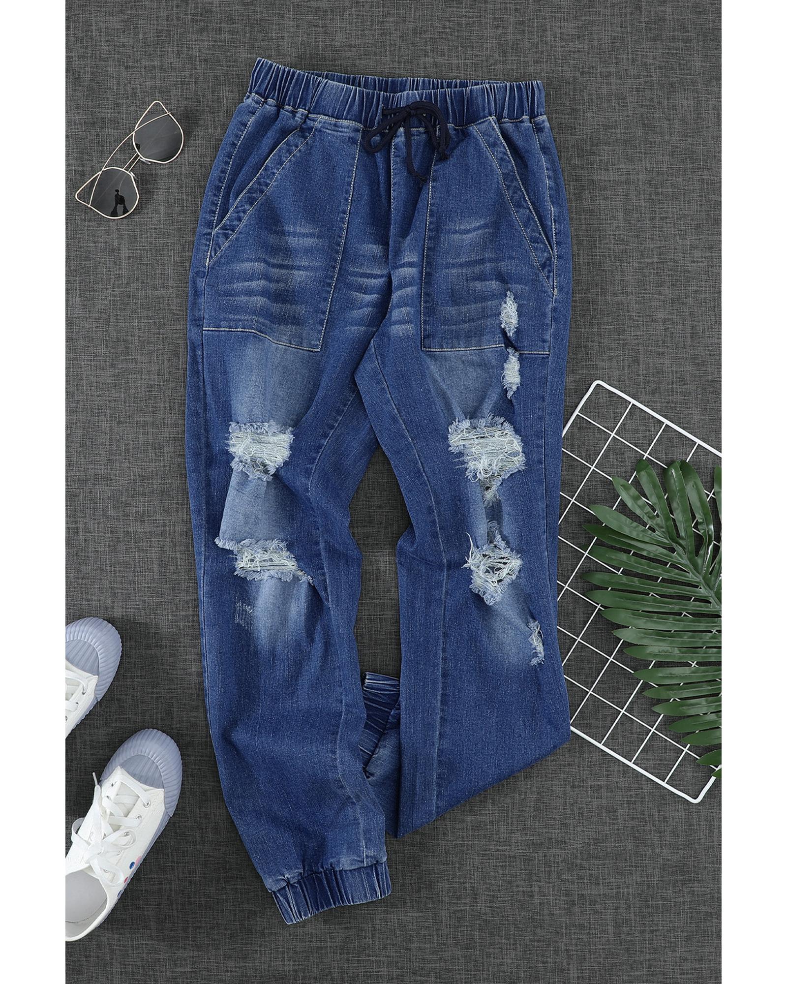 Azura Exchange Distressed Denim Joggers - S