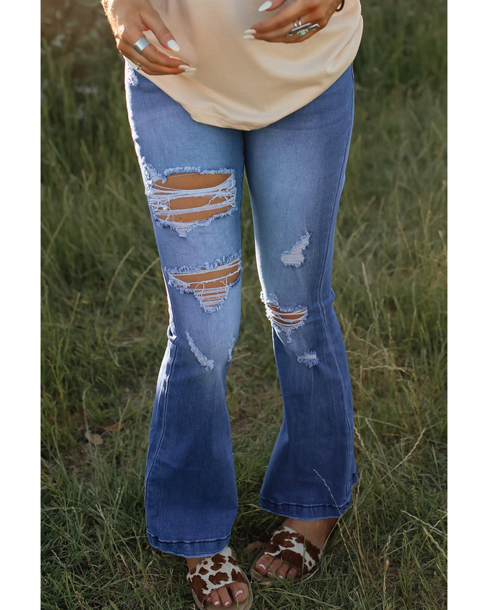 Azura Exchange Distressed Flare Jeans - M