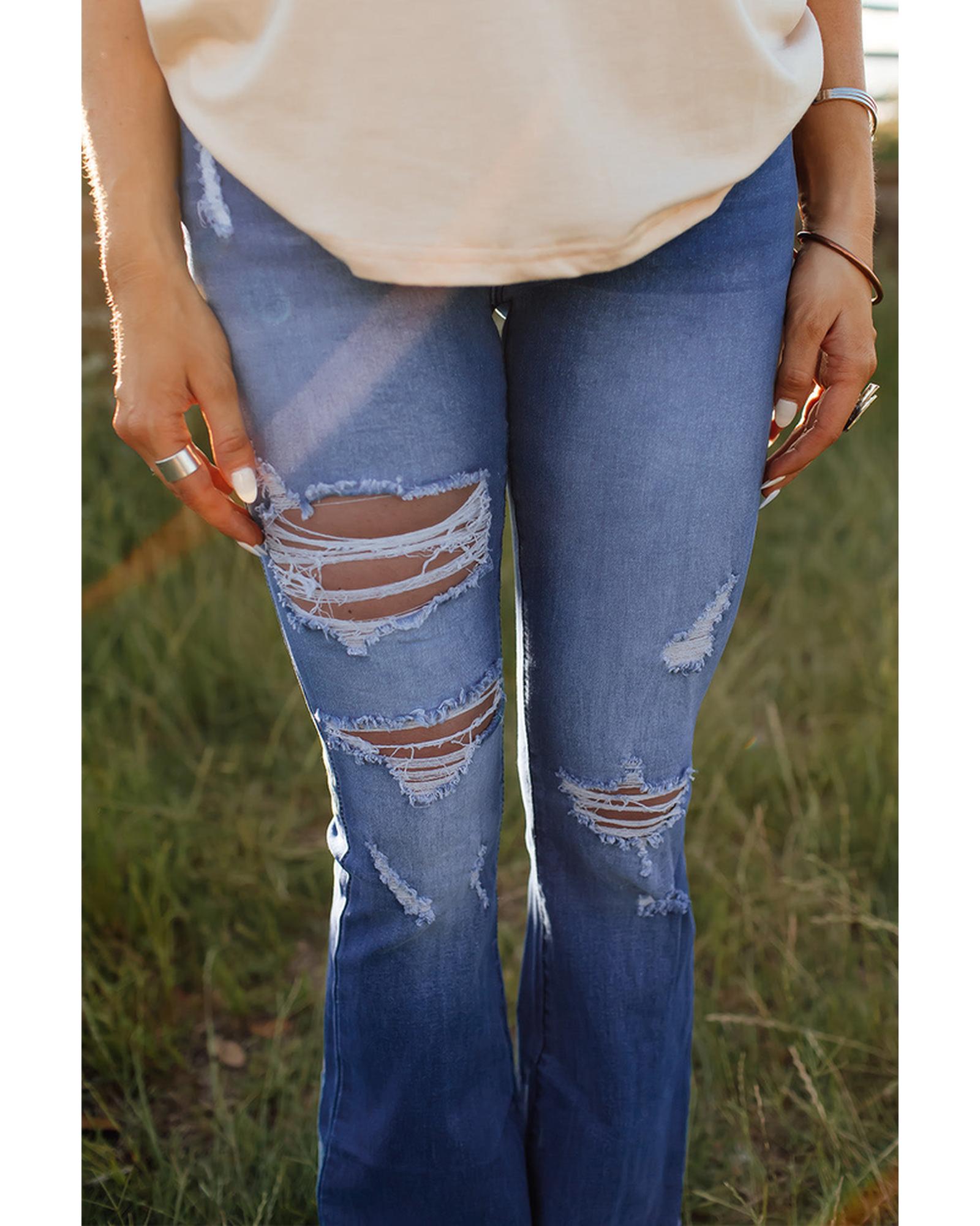 Azura Exchange Distressed Flare Jeans - M