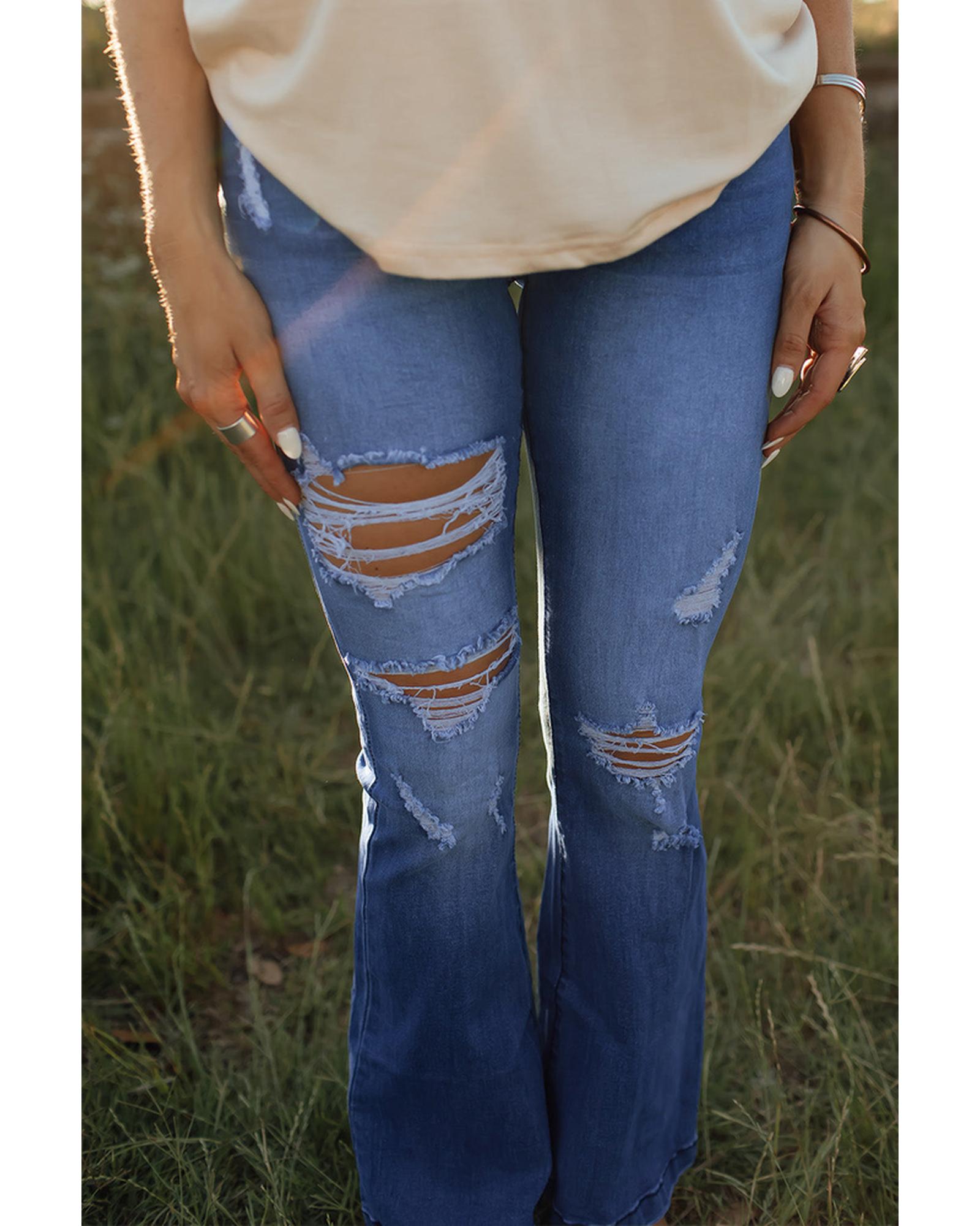 Azura Exchange Distressed Flare Jeans - S