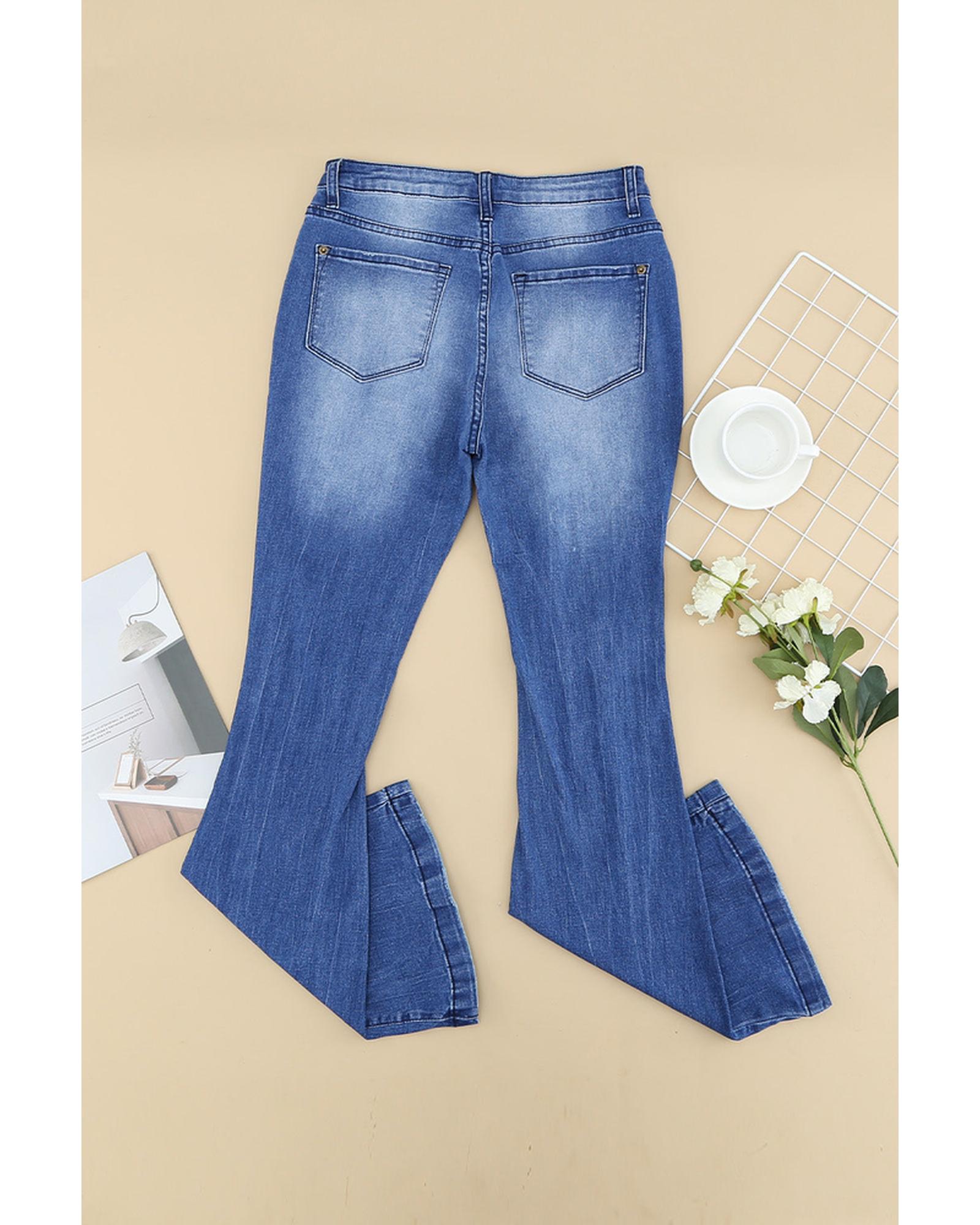 Azura Exchange Distressed Flare Jeans - S