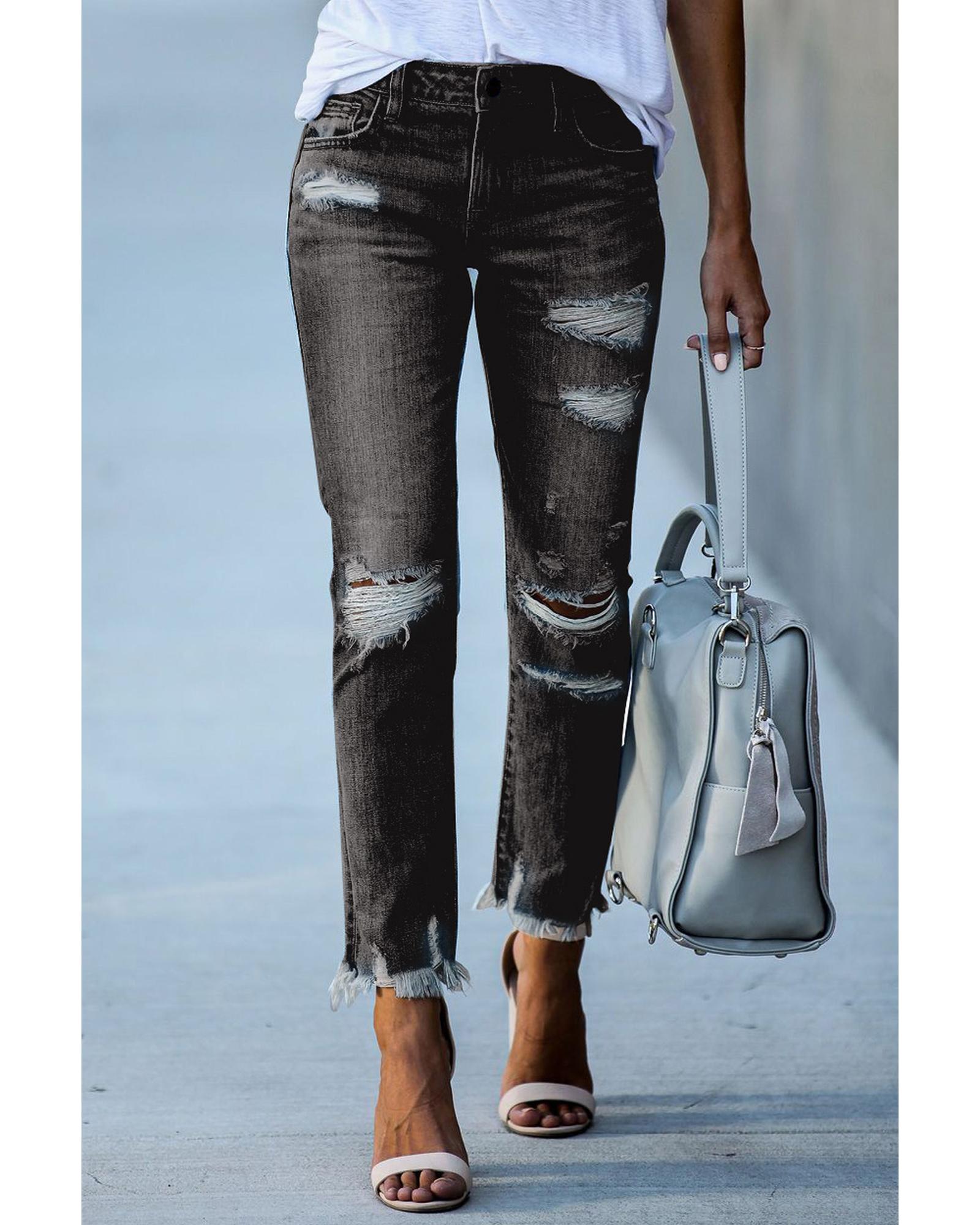 Azura Exchange Distressed Denim Pants - S