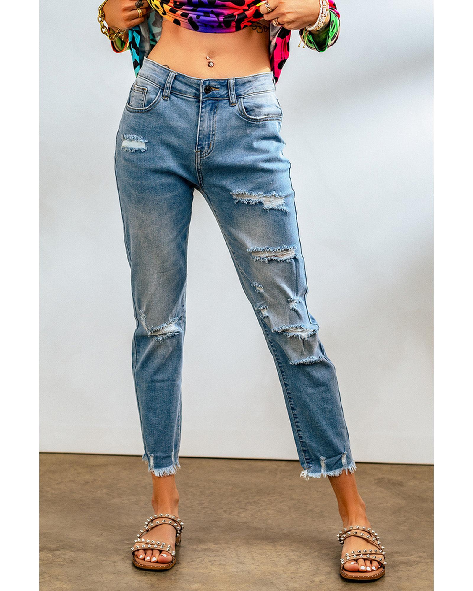 Azura Exchange Distressed Boyfriend Denim Pants - L