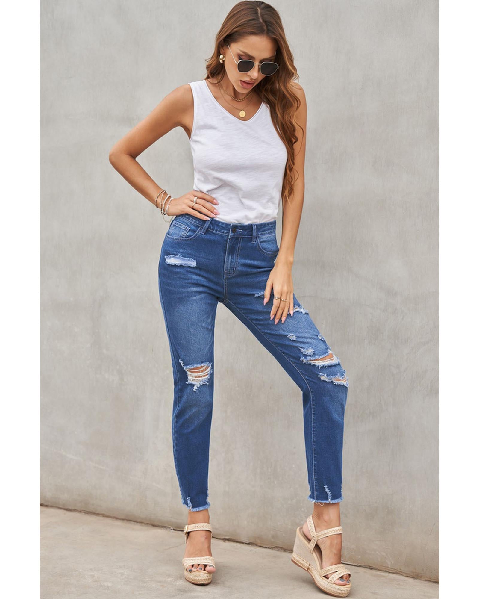 Azura Exchange Distressed Boyfriend Denim Pants - 2XL