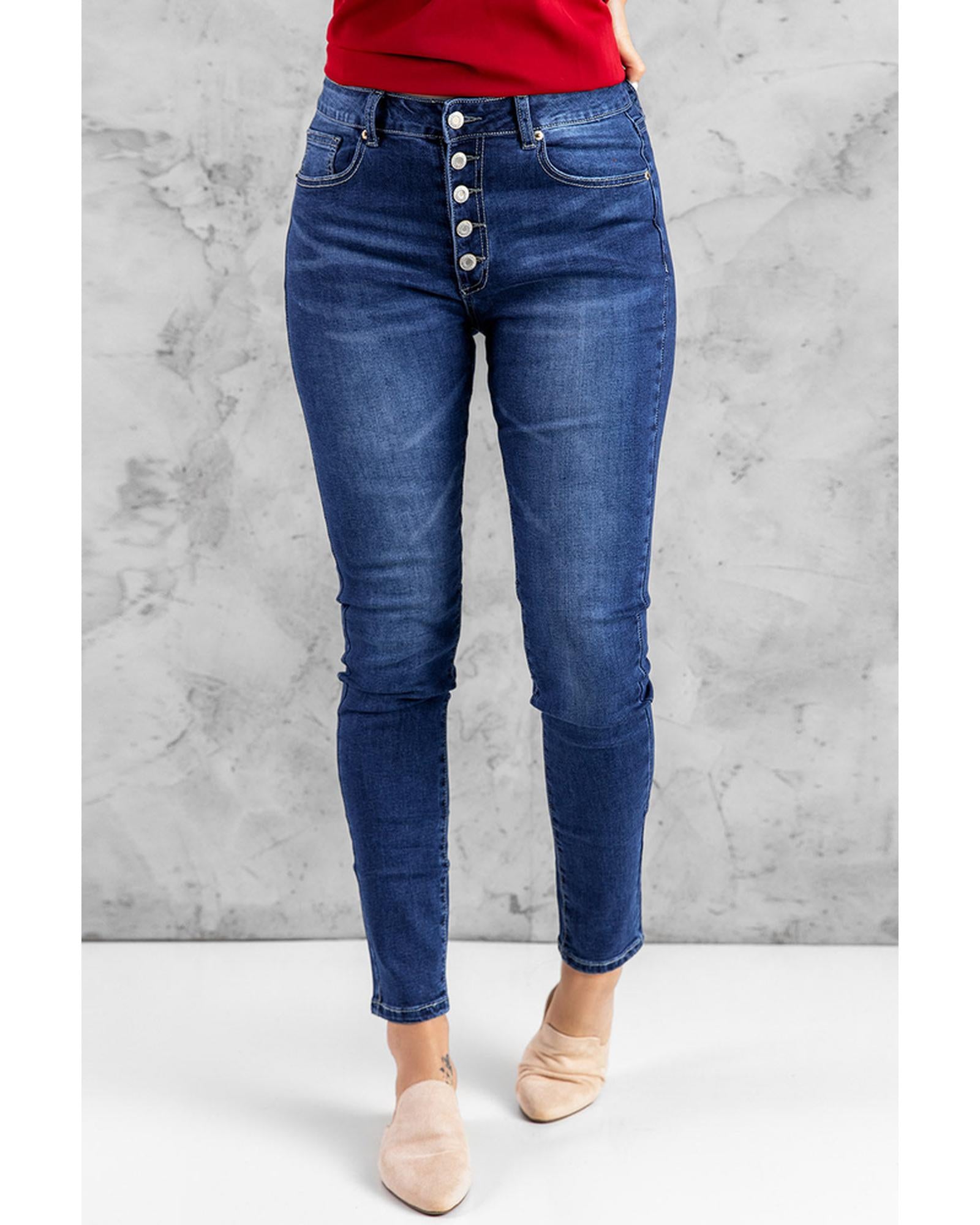 Azura Exchange Button Fly High Rise Skinny Jeans - S