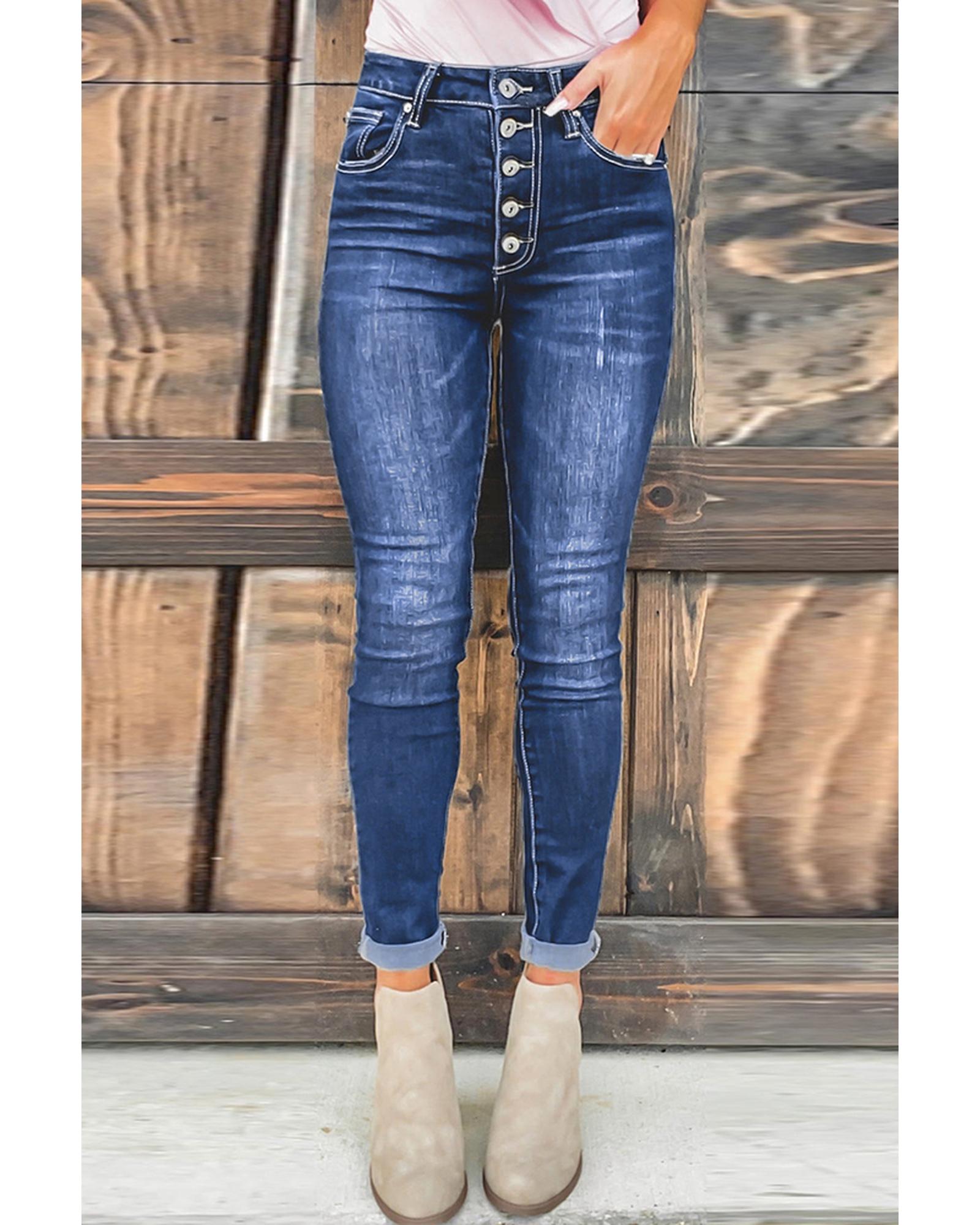 Azura Exchange Button Fly High Rise Skinny Jeans - S