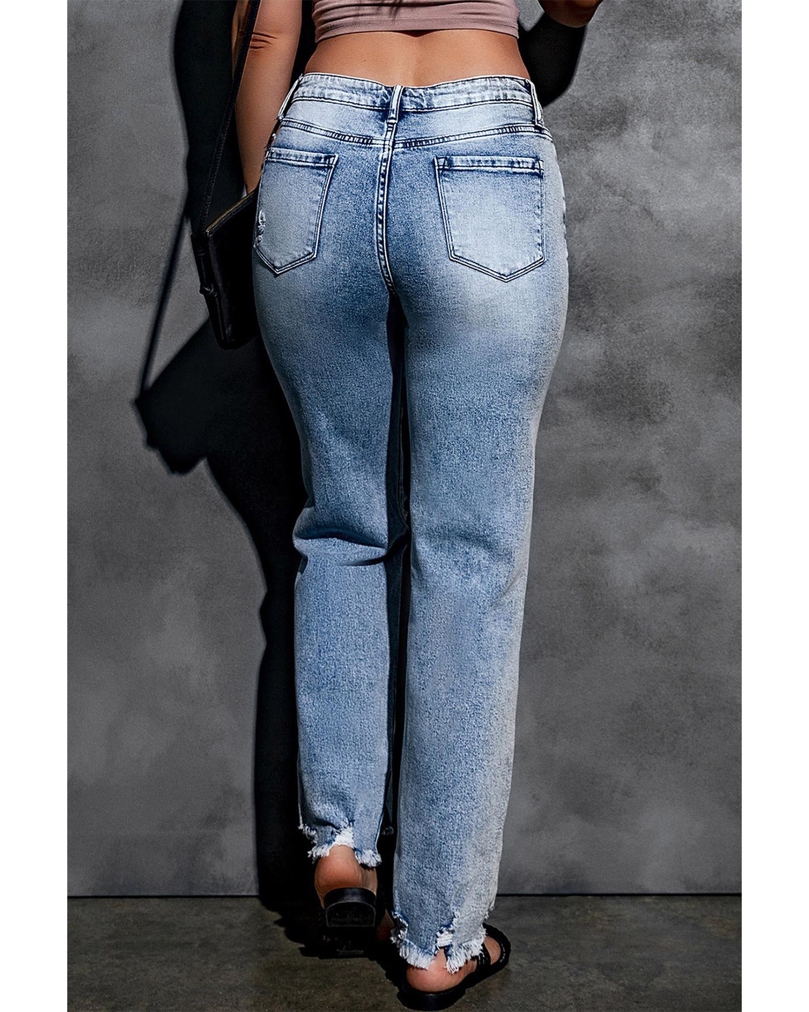 Azura Exchange Wide Leg High Waist Jeans with Ripped Details - 12 US