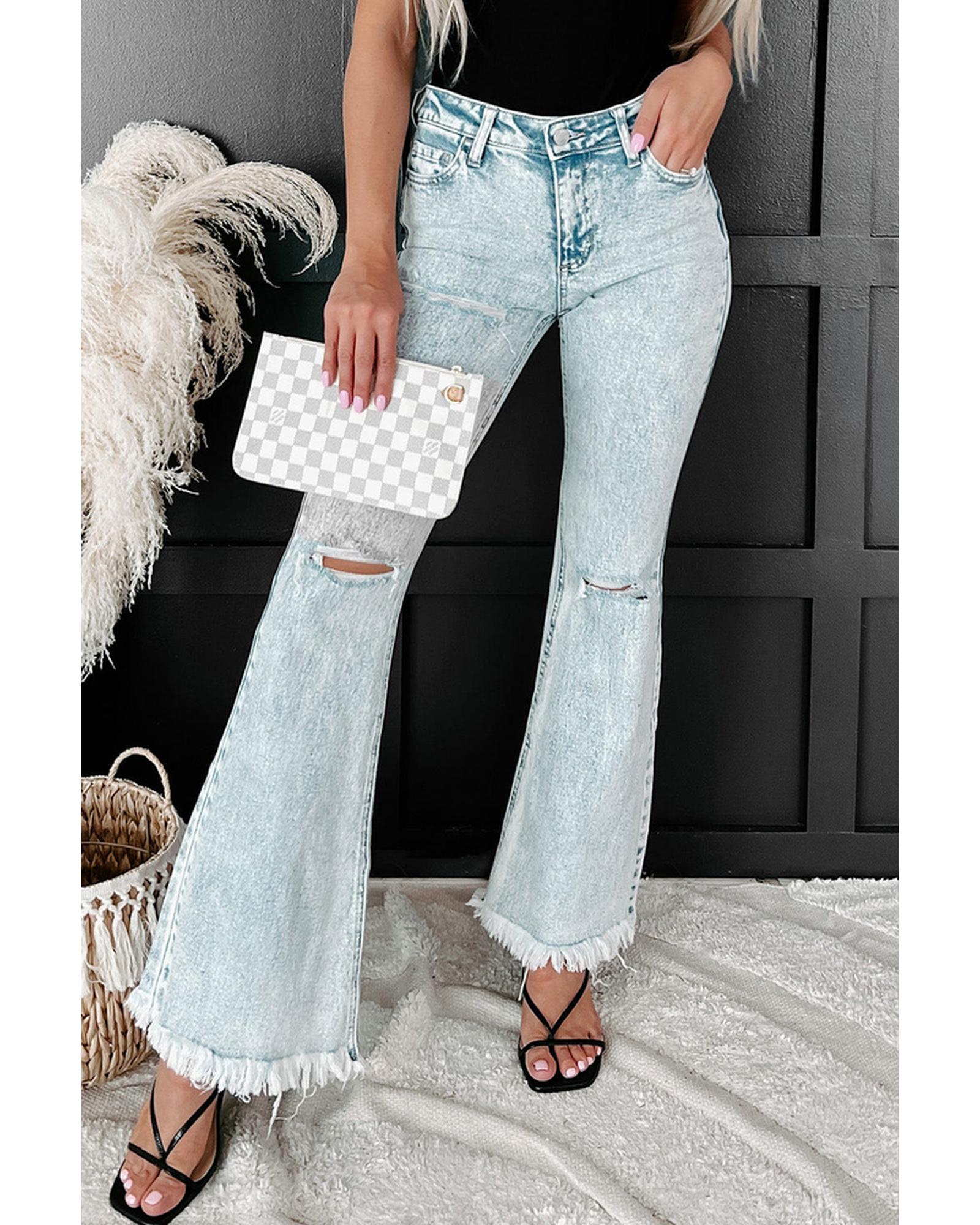 Azura Exchange Acid Wash Flare Jeans - 10 US