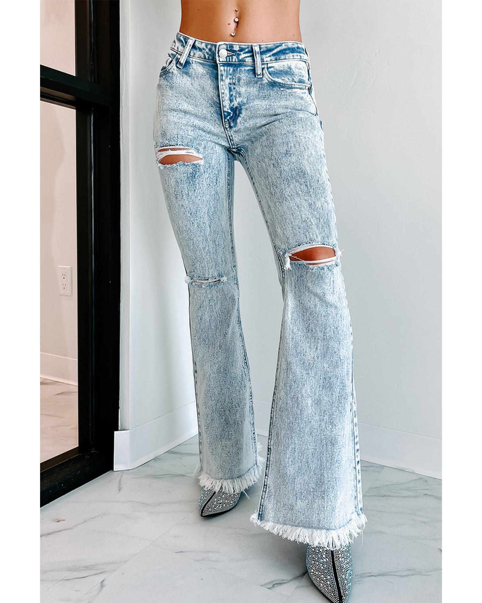 Azura Exchange Acid Wash Flare Jeans - 14 US