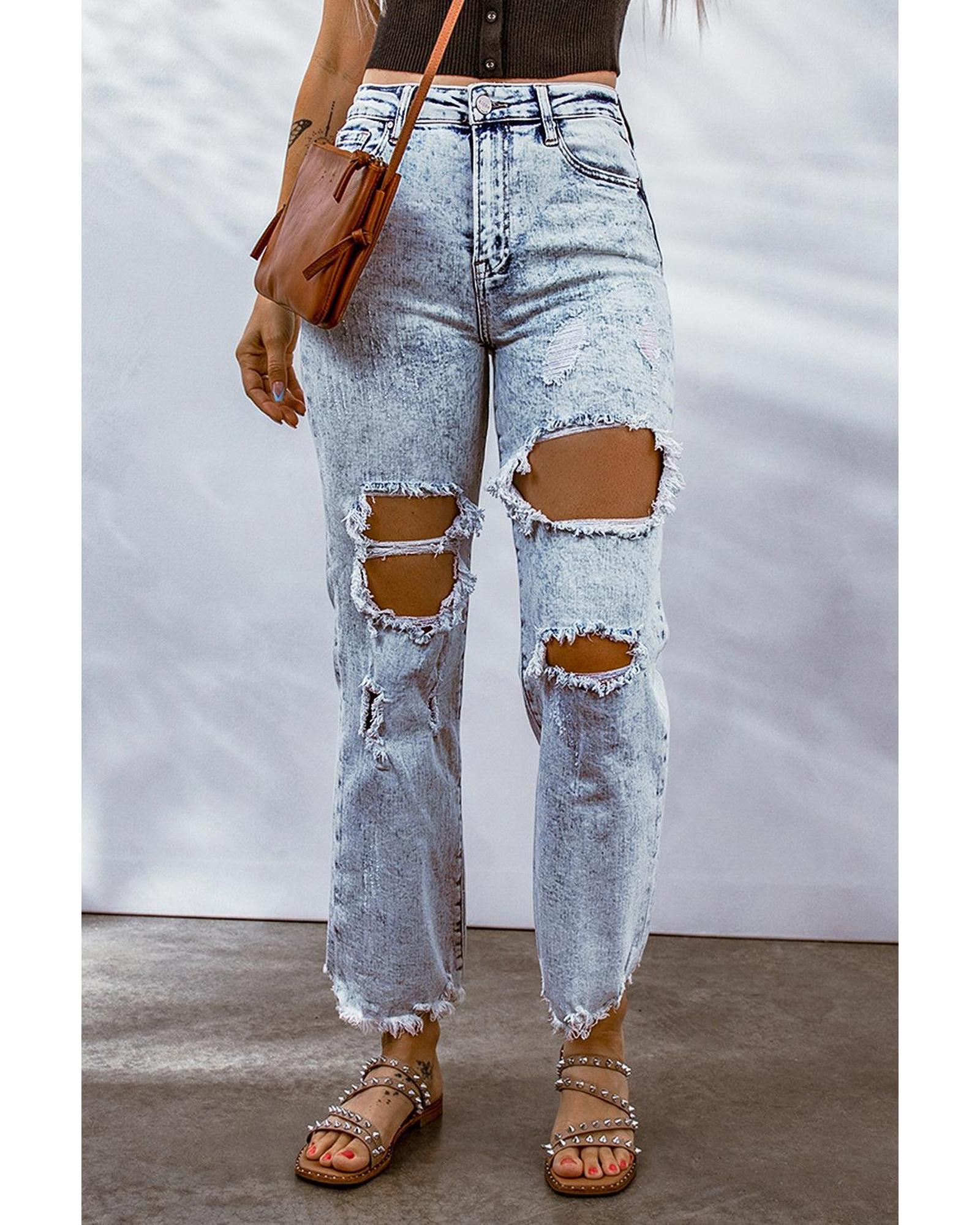 Azura Exchange Light Washed Ripped Boyfriend Jeans - 14 US