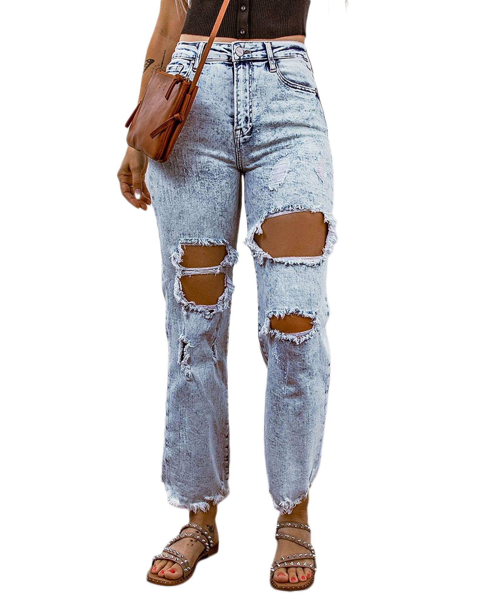 Azura Exchange Light Washed Ripped Boyfriend Jeans - 14 US