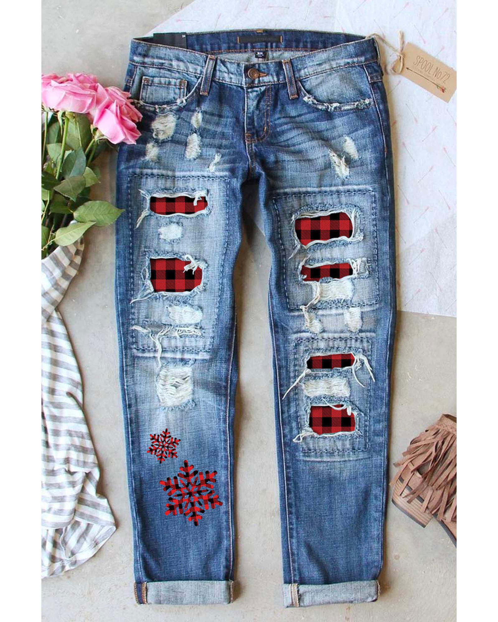 Azura Exchange Distressed Patchwork Jeans - M