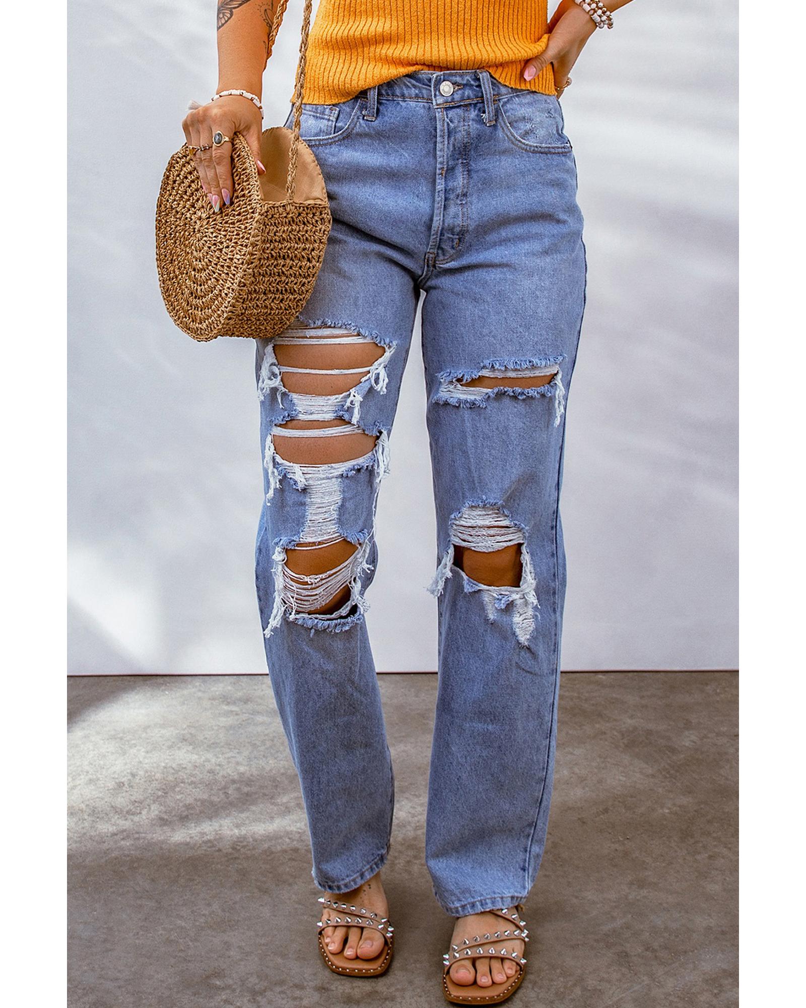 Azura Exchange Destroyed Boyfriend Jeans - 10 US