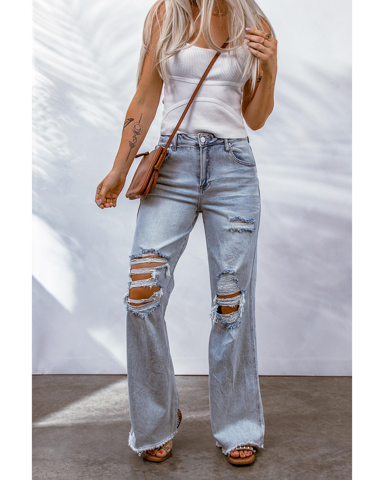 Azura Exchange Wide Leg Distressed Jeans - 10 US