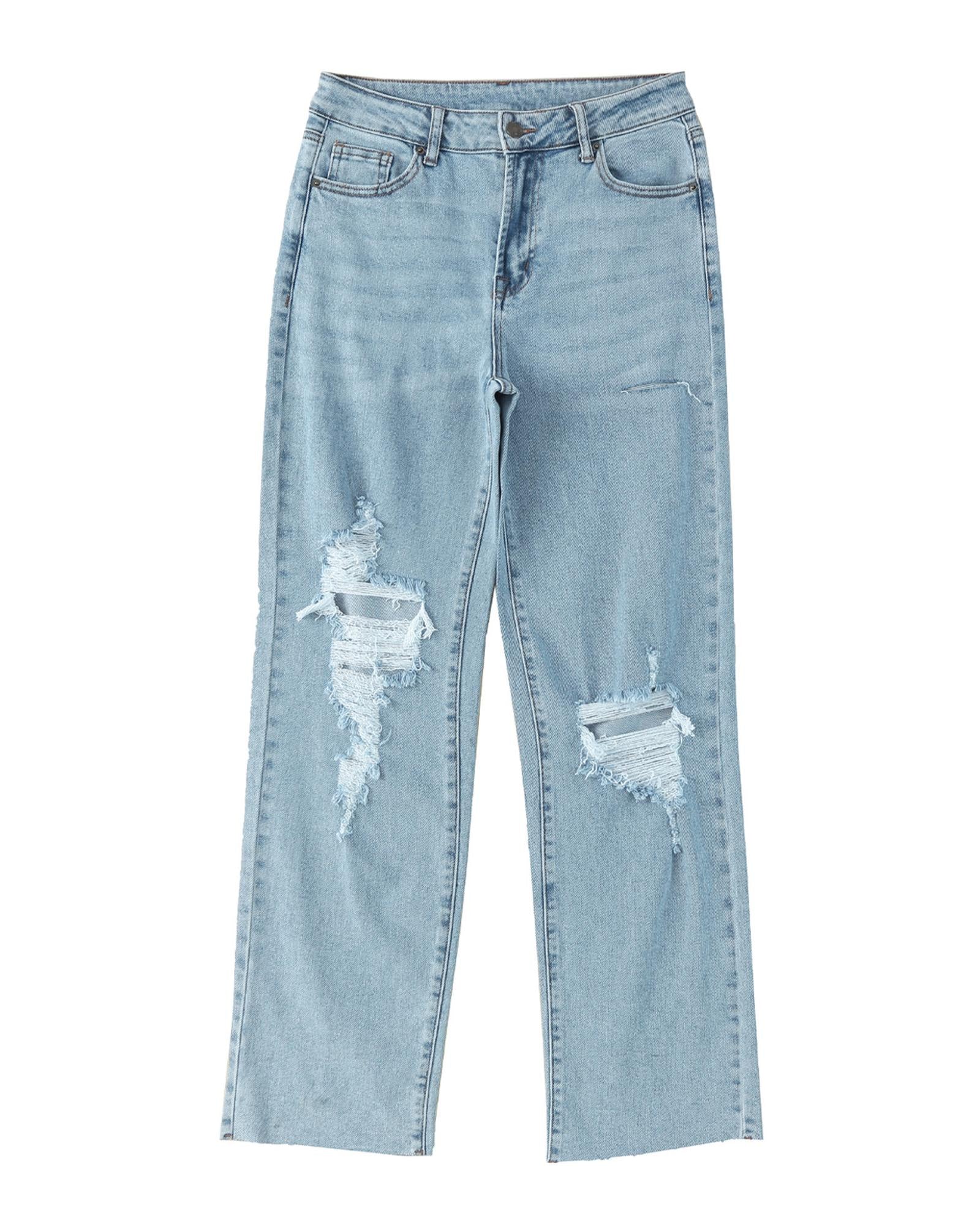 Azura Exchange Distressed Straight Leg Jeans with Frayed Hem - 10 US