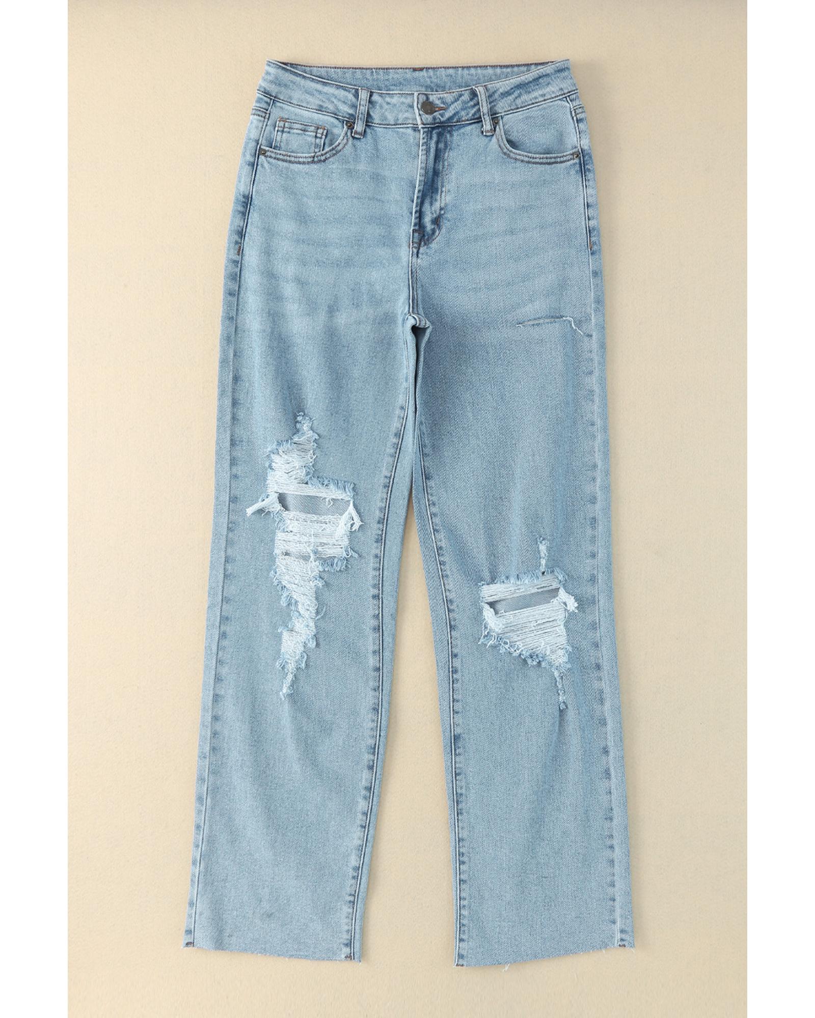 Azura Exchange Distressed Straight Leg Jeans with Frayed Hem - 12 US