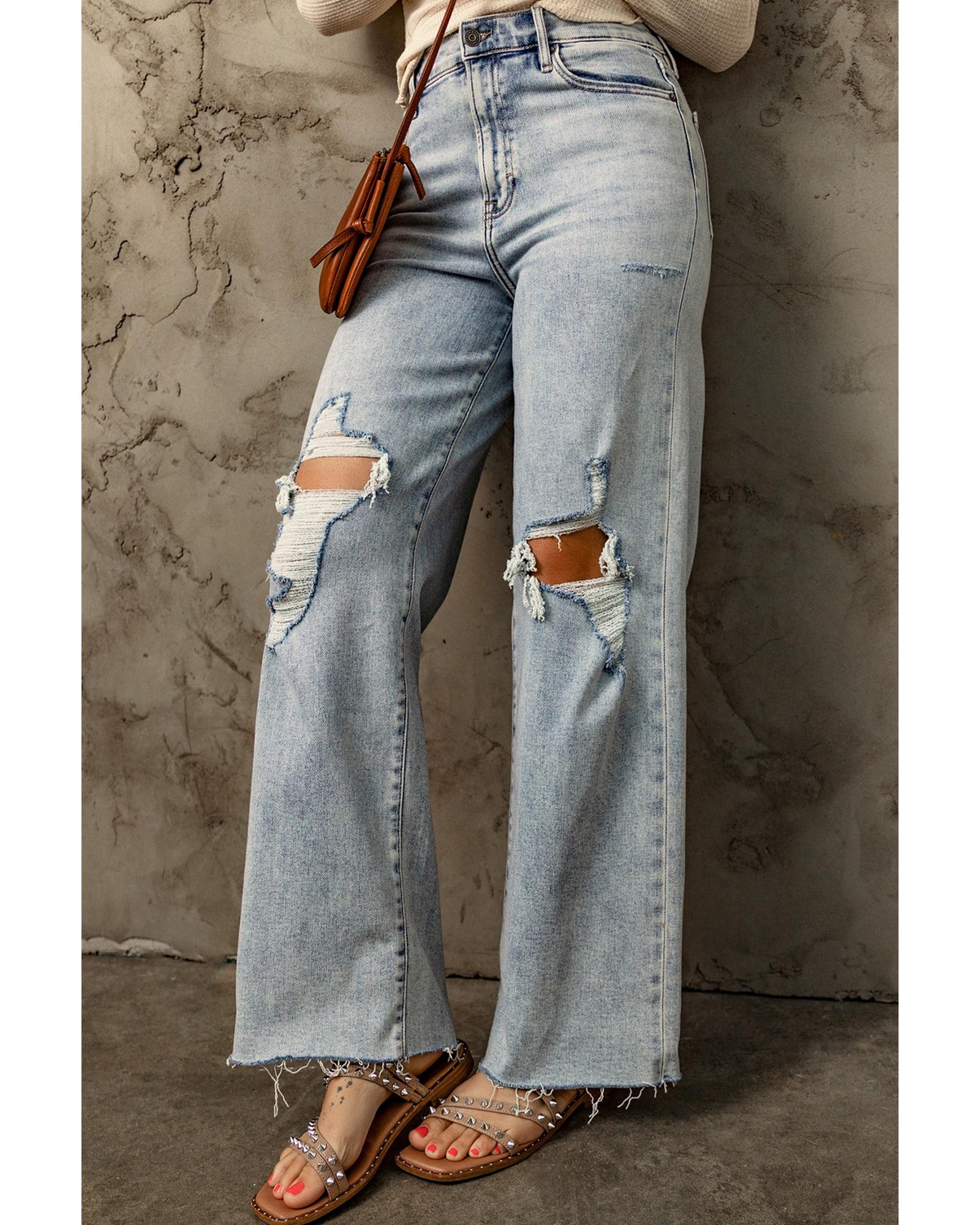 Azura Exchange Distressed Straight Leg Jeans with Frayed Hem - 16 US