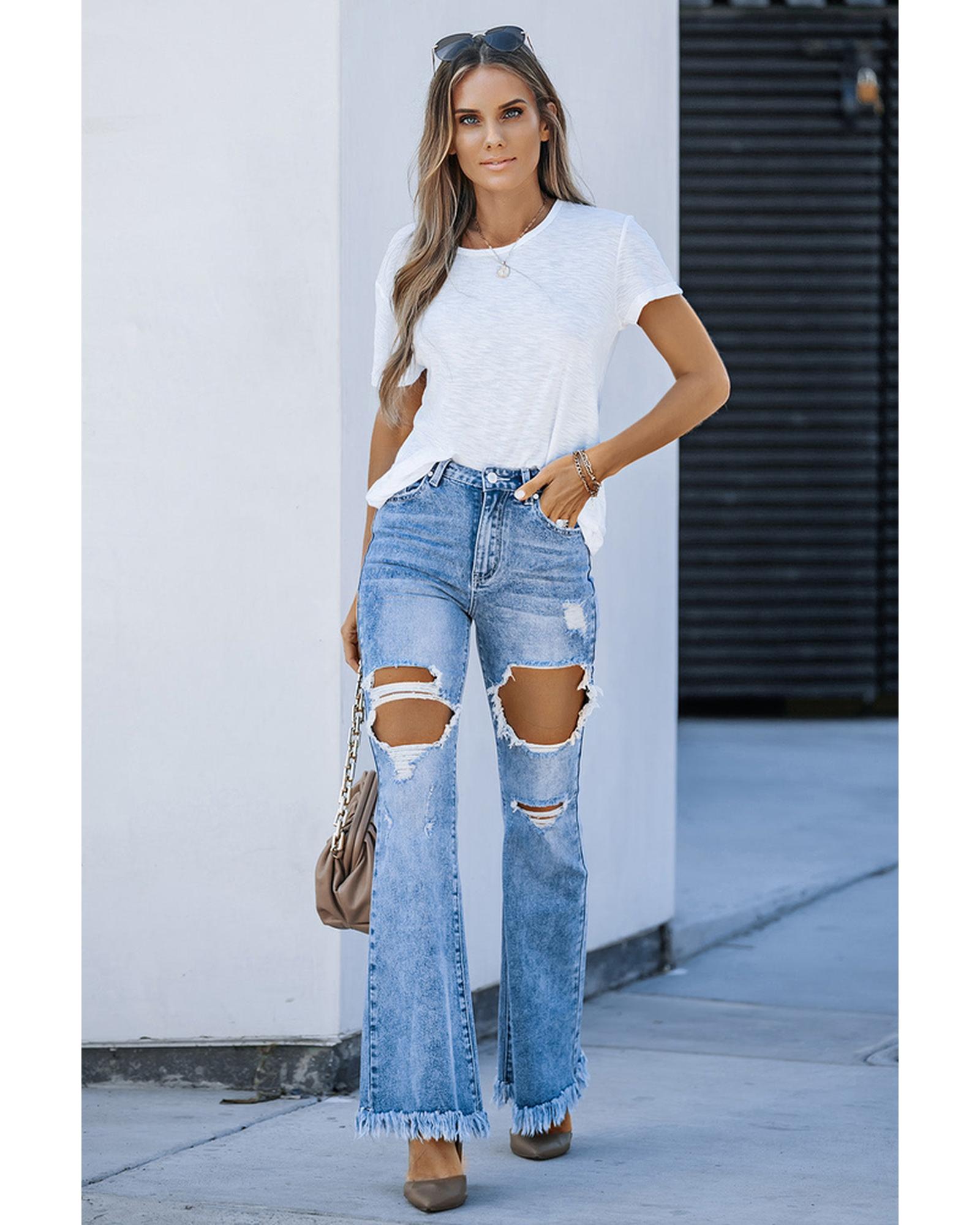 Azura Exchange Distressed Flare Leg Jeans - 14 US