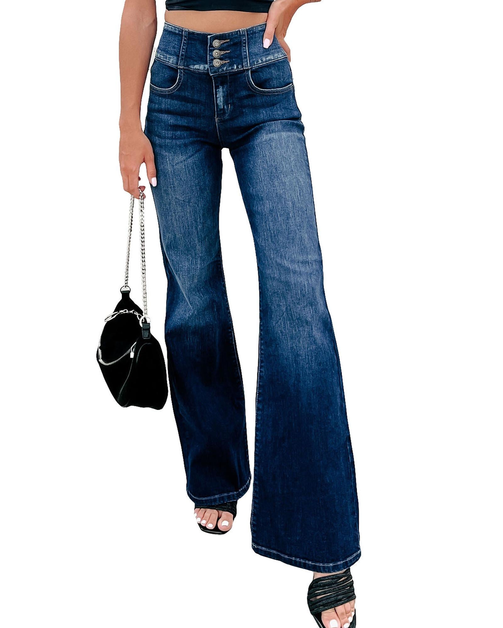 Azura Exchange Elastic Waistband Flare Jeans - 10 US