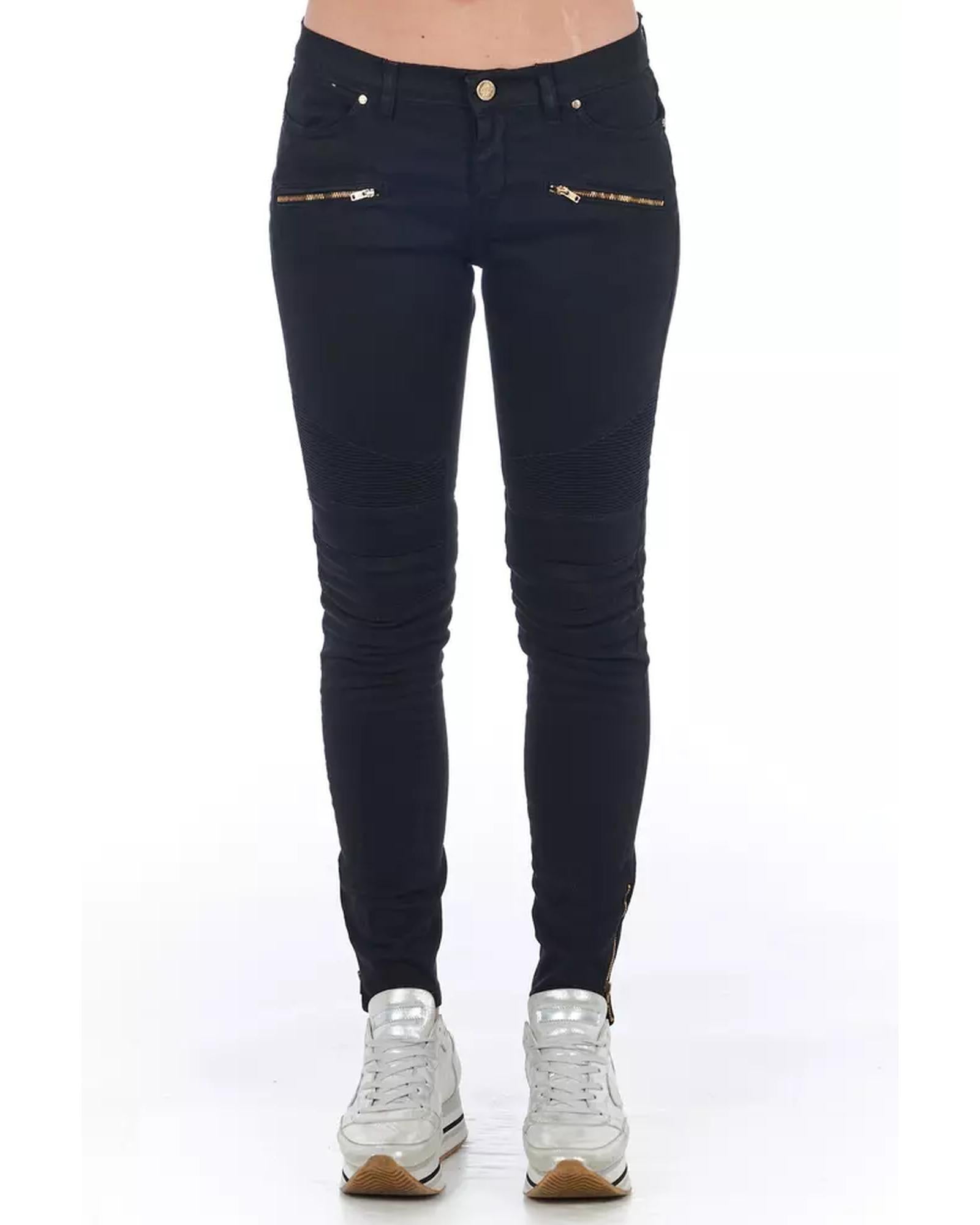 Stretch Denim Biker Jeans with Worn Wash and Multipockets 40 IT Women