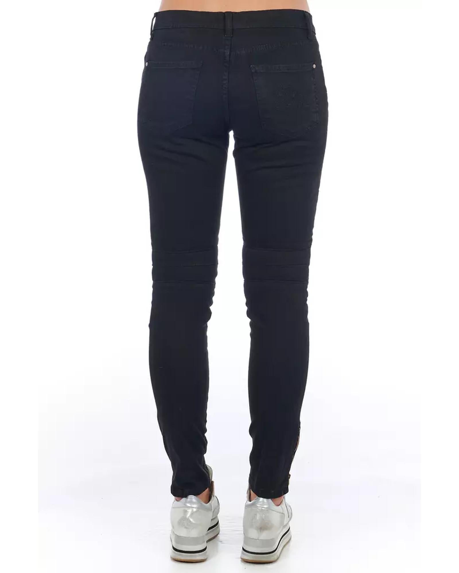 Stretch Denim Biker Jeans with Worn Wash and Multipockets 40 IT Women