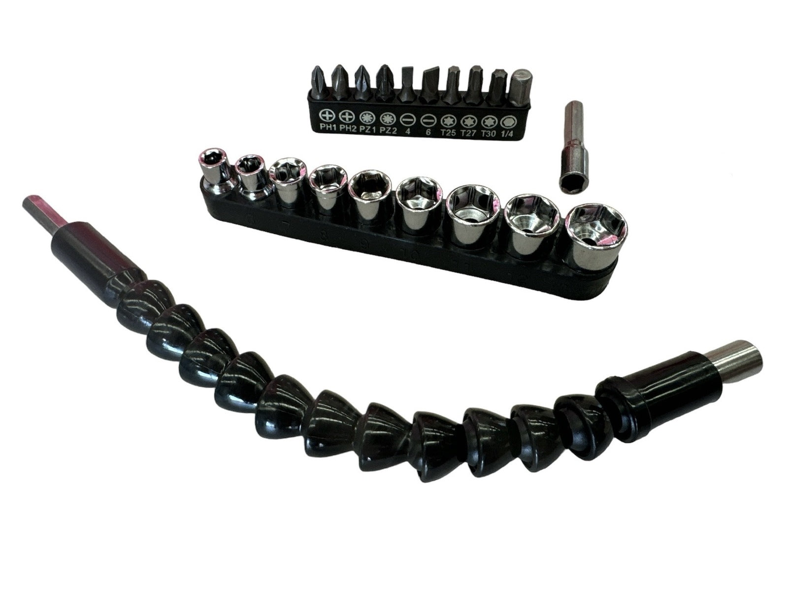 Flexible Drill Bit Kit Set  Extension Right Angle Attachment Holder Hex Shank Shaft - SILBERSHELL