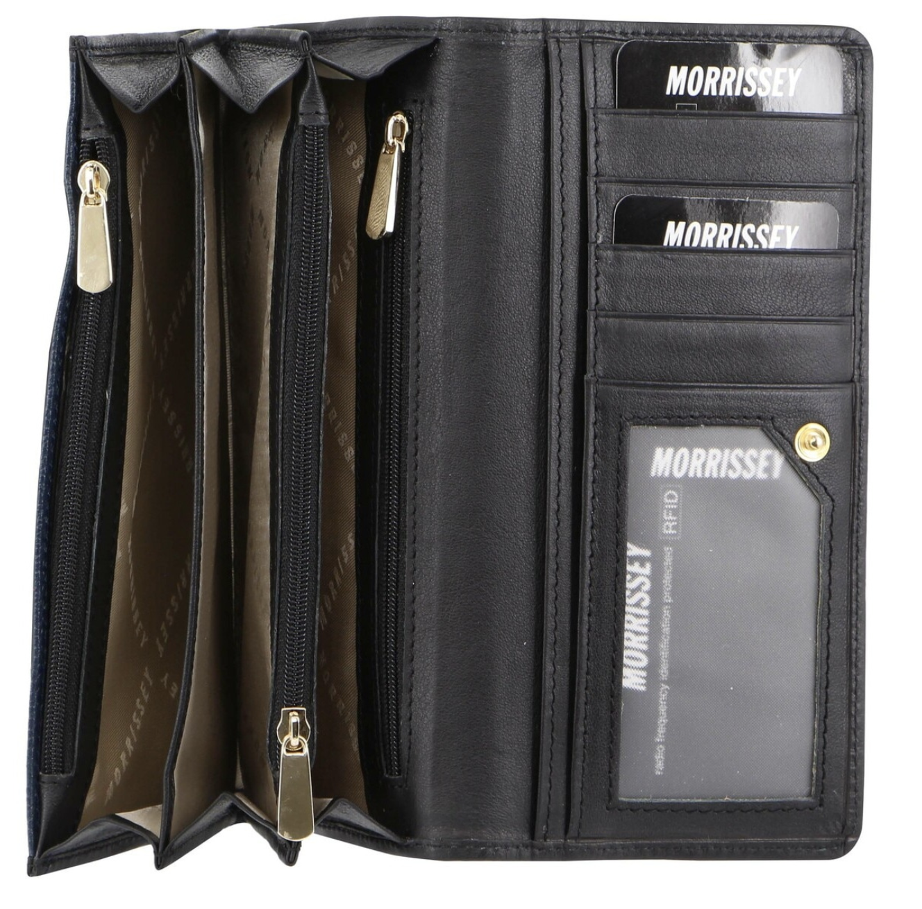 Morrissey Italian Structured Leather Flap Over Ladies Wallet - Black - SILBERSHELL