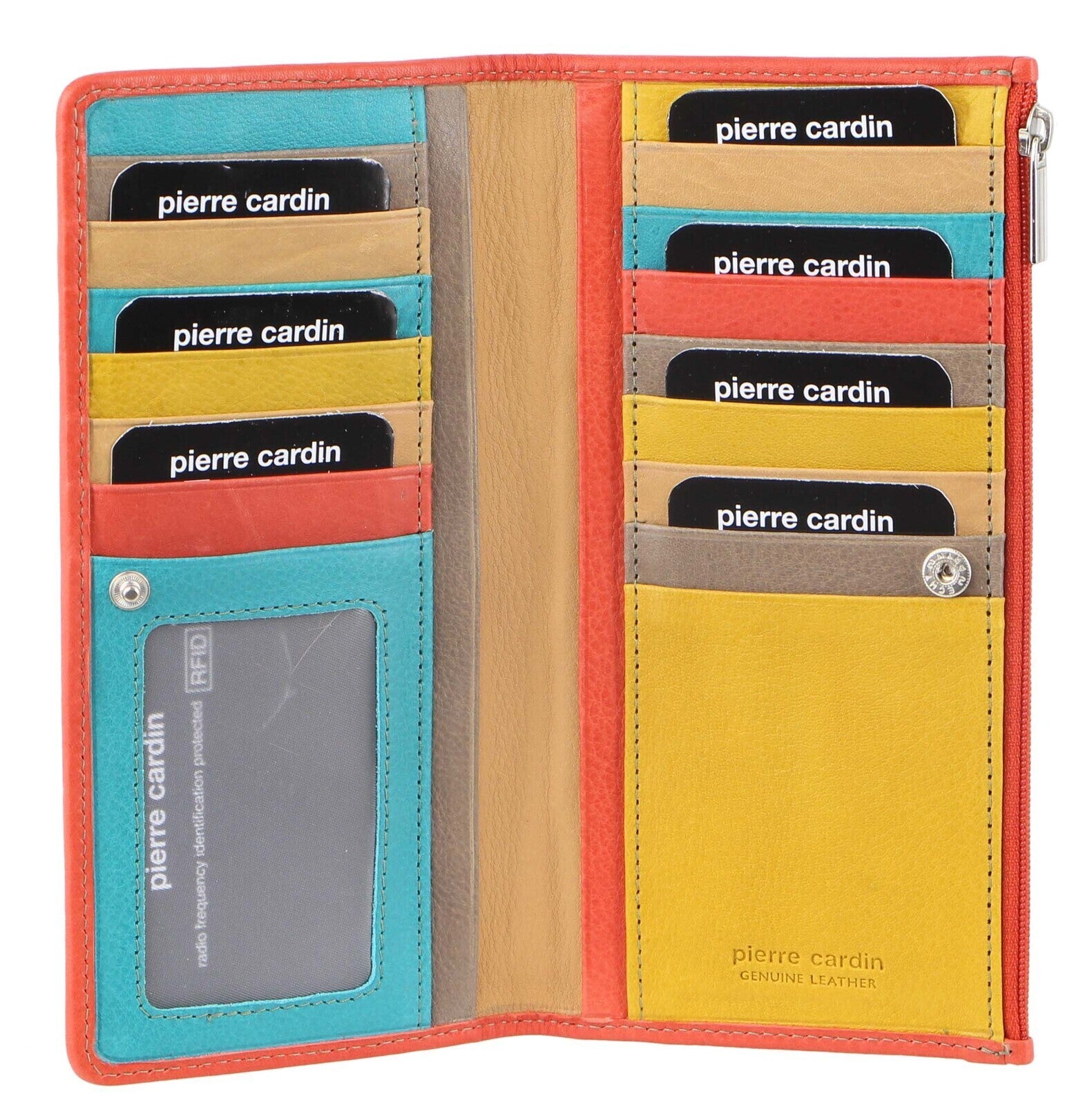 PIERRE CARDIN ITALIAN GENUINE LEATHER LADIES WALLET- TURQUOISE/ORANGE - SILBERSHELL