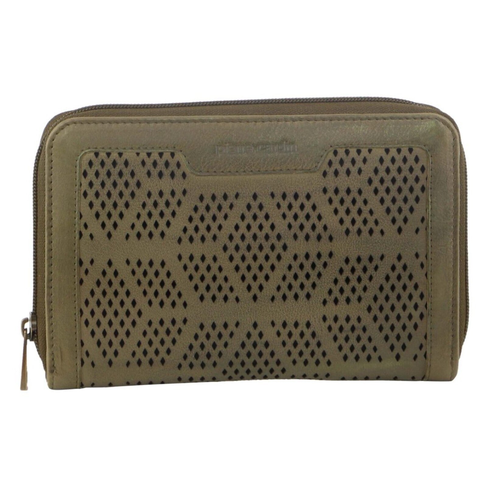 Pierre Cardin Perforated Leather Ladies Zip Around Wallet - Olive - SILBERSHELL