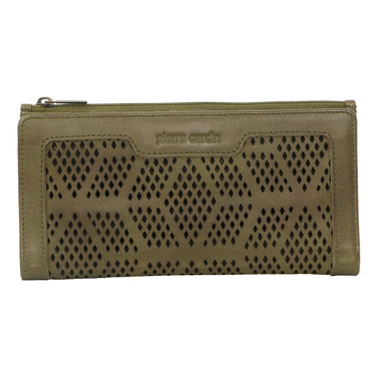 Pierre Cardin Perforated Leather Ladies Handy Travel Wallet - Olive - SILBERSHELL