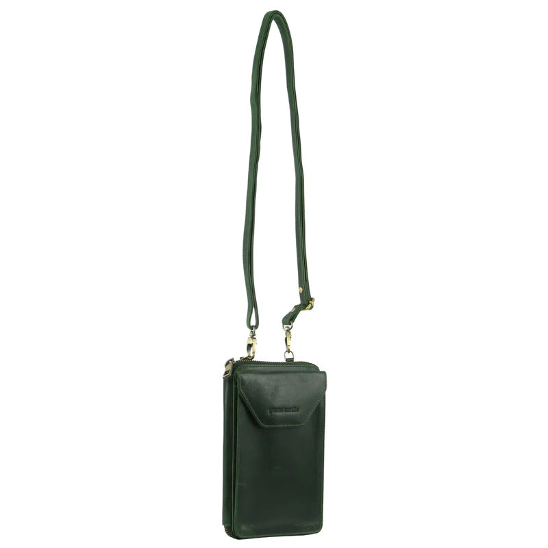 Pierre Cardin Ladies Leather Cross Body Bag/Wallet Bag/Clutch Wallet - Emerald - SILBERSHELL