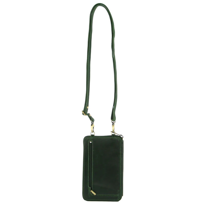 Pierre Cardin Ladies Leather Cross Body Bag/Wallet Bag/Clutch Wallet - Emerald - SILBERSHELL