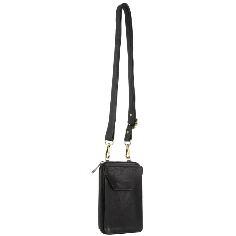 Pierre Cardin Ladies Leather Cross Body Bag/Wallet Bag/Clutch Wallet - Black - SILBERSHELL