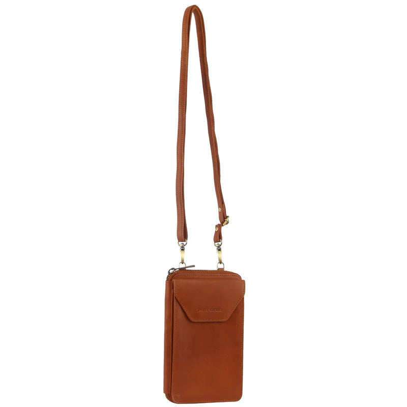 Pierre Cardin Ladies Leather Cross Body Bag/Wallet Bag/Clutch Wallet - Cognac - SILBERSHELL