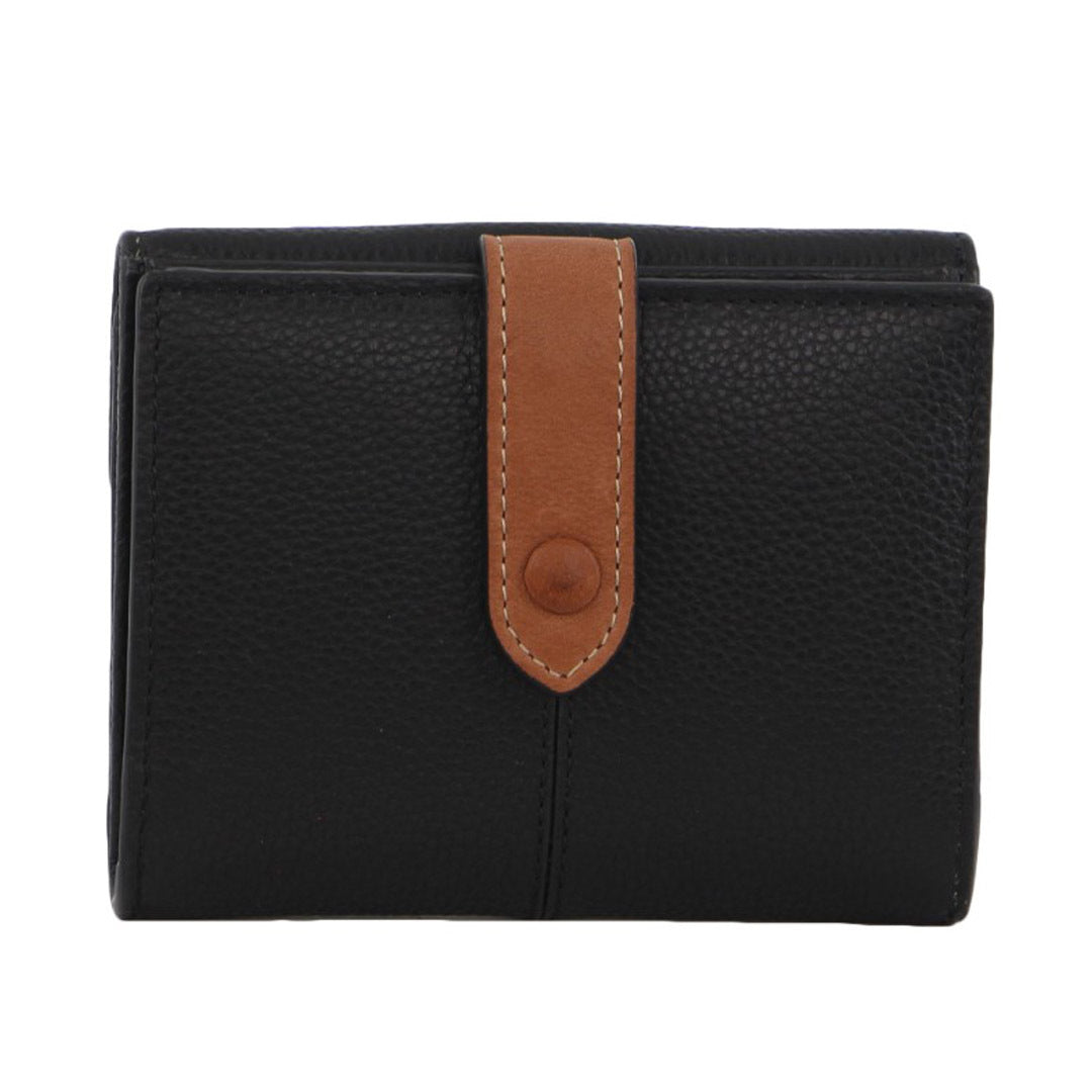 Pierre Cardin Womens Leather Bi-Fold Tab Wallet Ladies - Black - SILBERSHELL