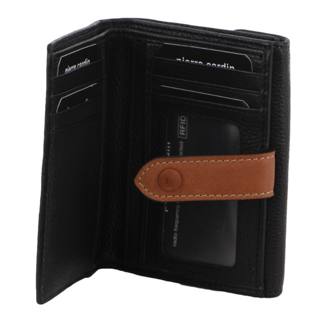 Pierre Cardin Womens Leather Bi-Fold Wallet Purse Zip Around - Black - SILBERSHELL