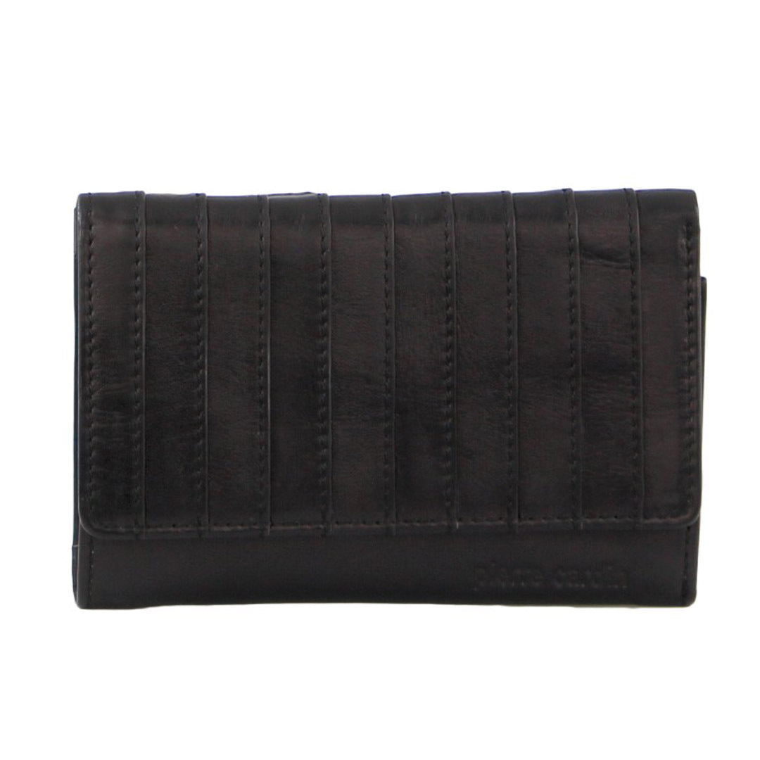 Pierre Cardin Stich Design Leather Ladies Large Tri-Fold Wallet in Black - SILBERSHELL