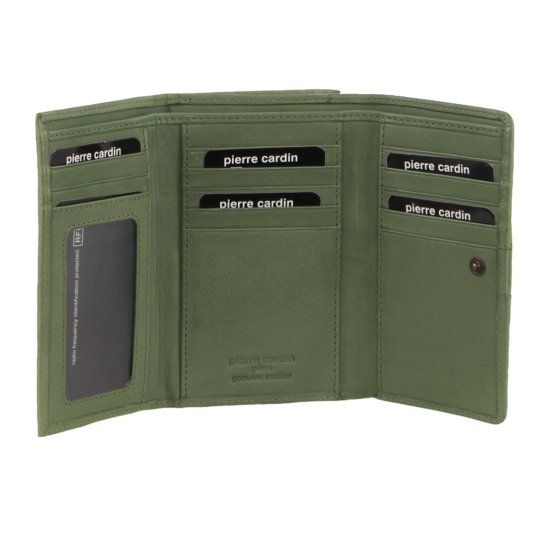 Pierre Cardin Leather Ladies Woven Design Tri-fold Wallet in Leaf Green - SILBERSHELL