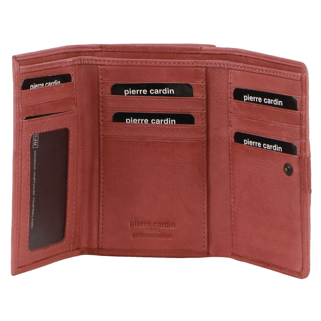 Pierre Cardin Leather Ladies Woven Design Tri-fold Wallet in Marsala - SILBERSHELL