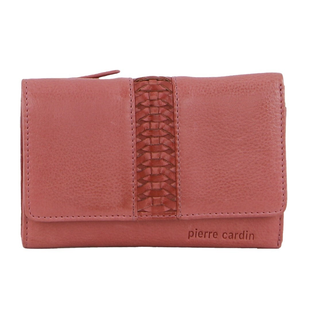 Pierre Cardin Leather Ladies Woven Design Tri-fold Wallet in Marsala - SILBERSHELL