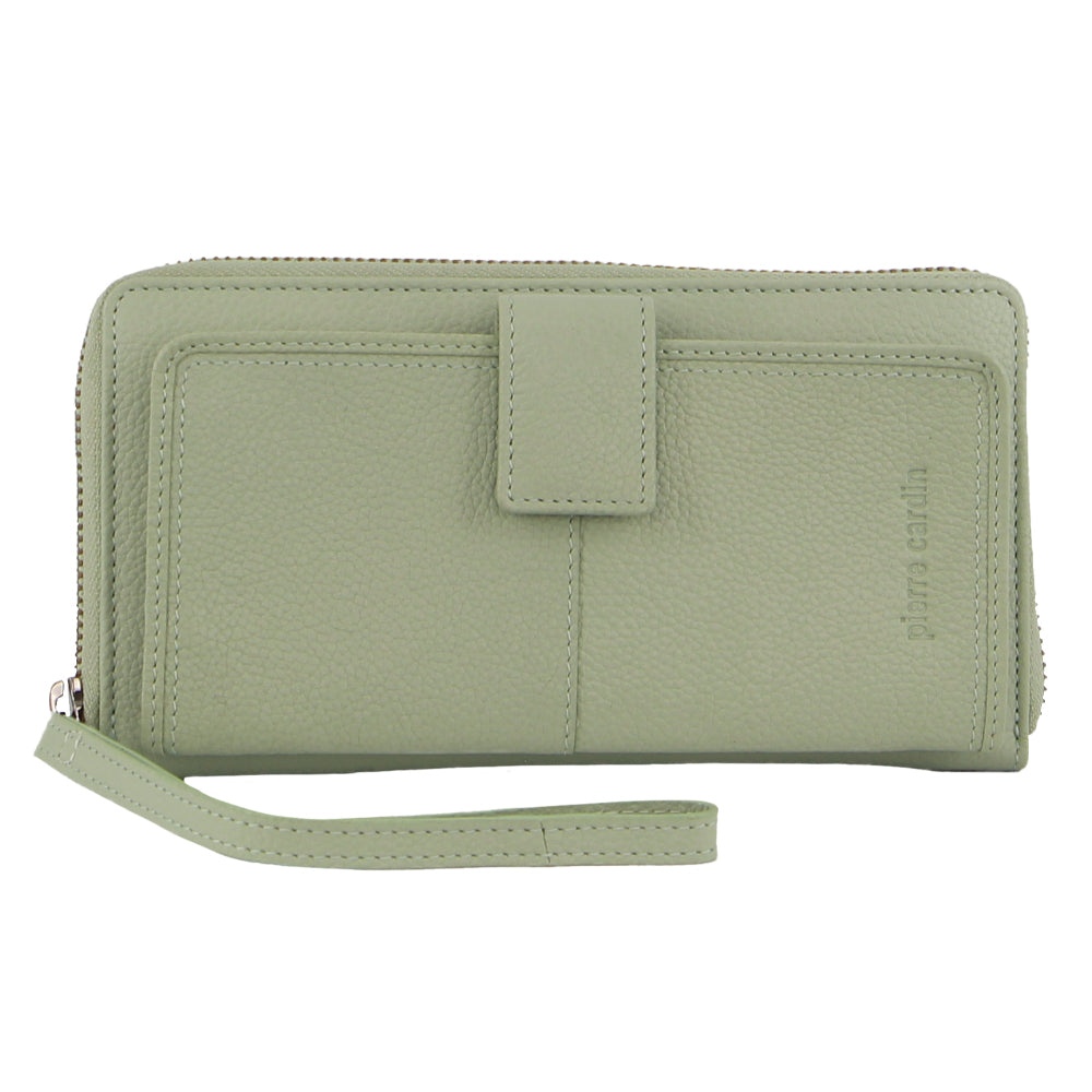 Pierre Cardin Womens Leather Zip Around Wallet w/ Wristlet in Jade Green - SILBERSHELL