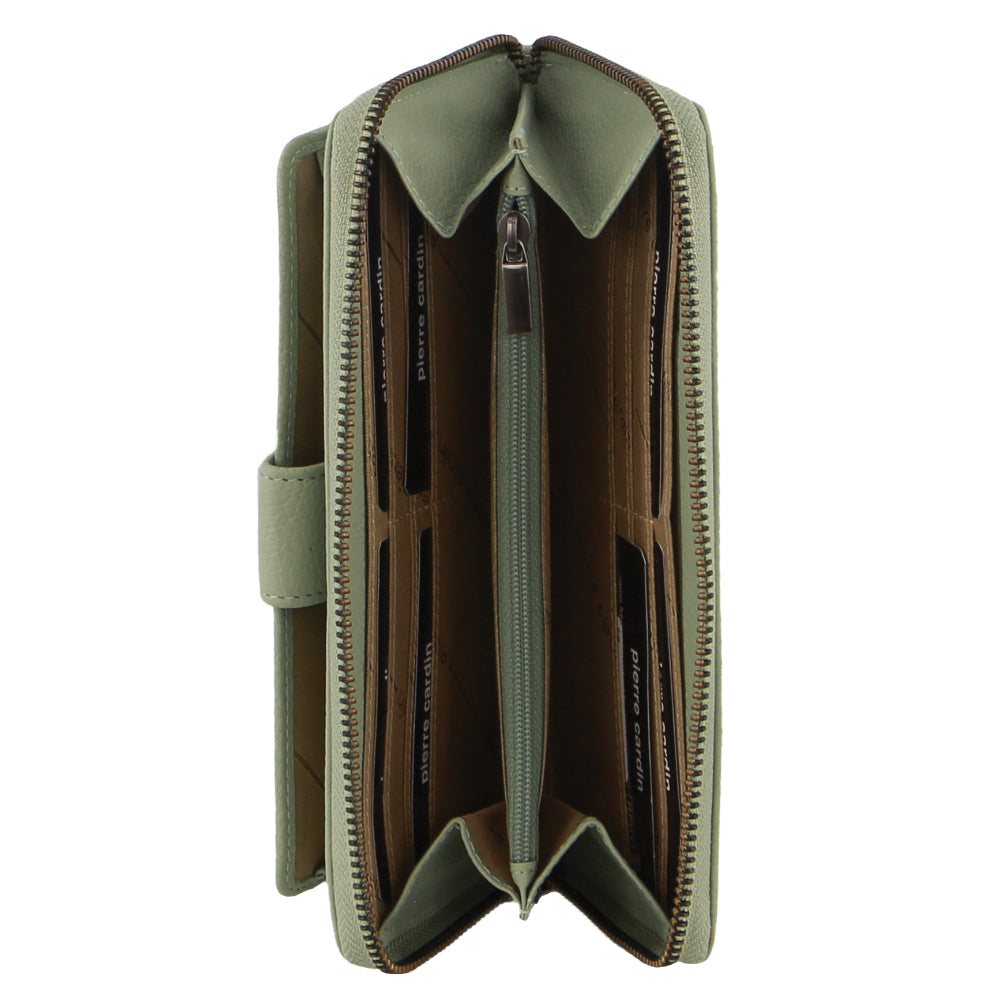Pierre Cardin Womens Leather Zip Around Wallet w/ Wristlet in Jade Green - SILBERSHELL