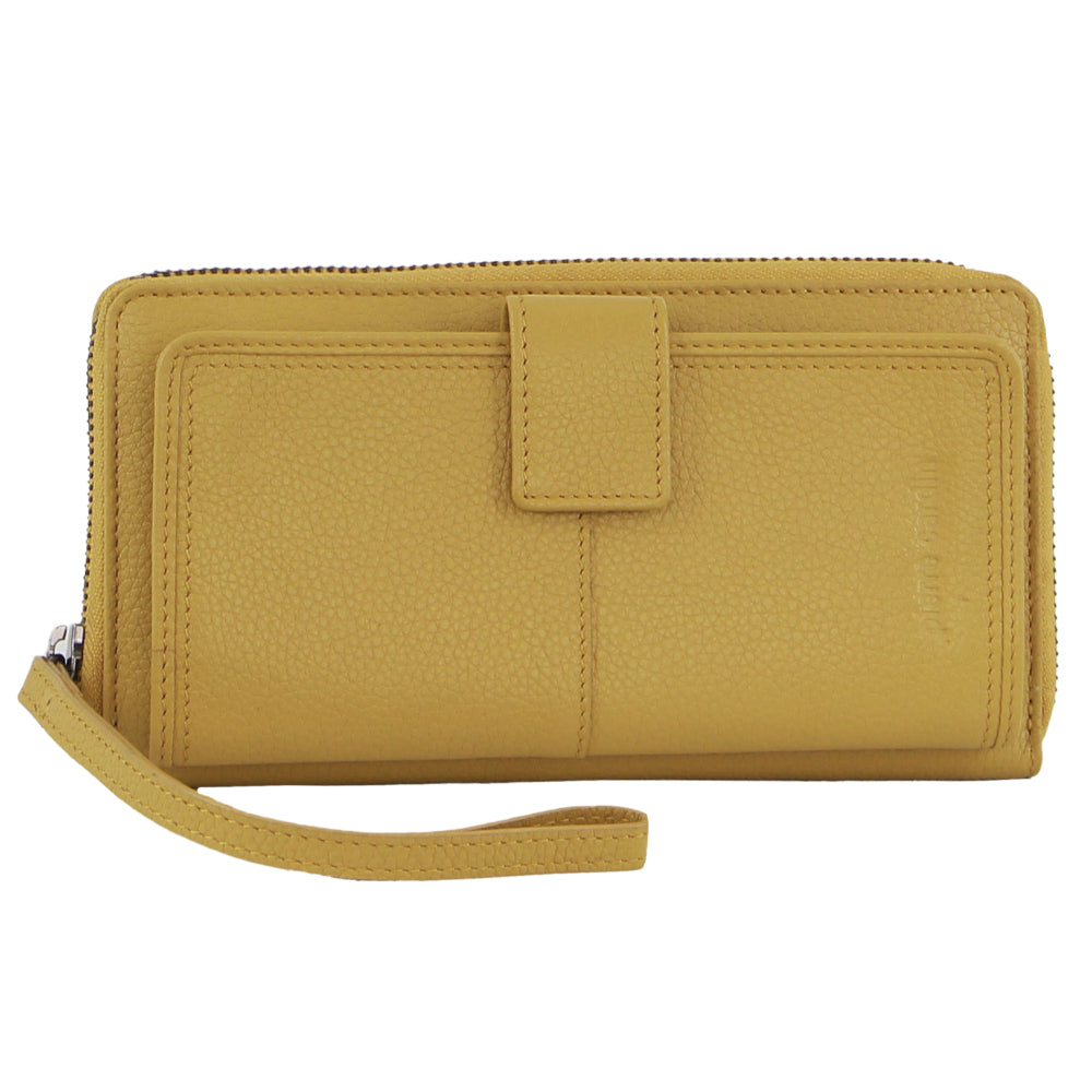 Pierre Cardin Womens Leather Zip Around Wallet w/ Wristlet in Zinc Yellow - SILBERSHELL