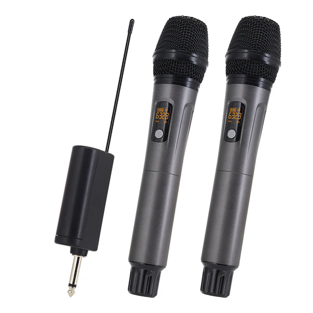 Hridz rechargeable UHF dual channel wireless microphone system for performances - SILBERSHELL