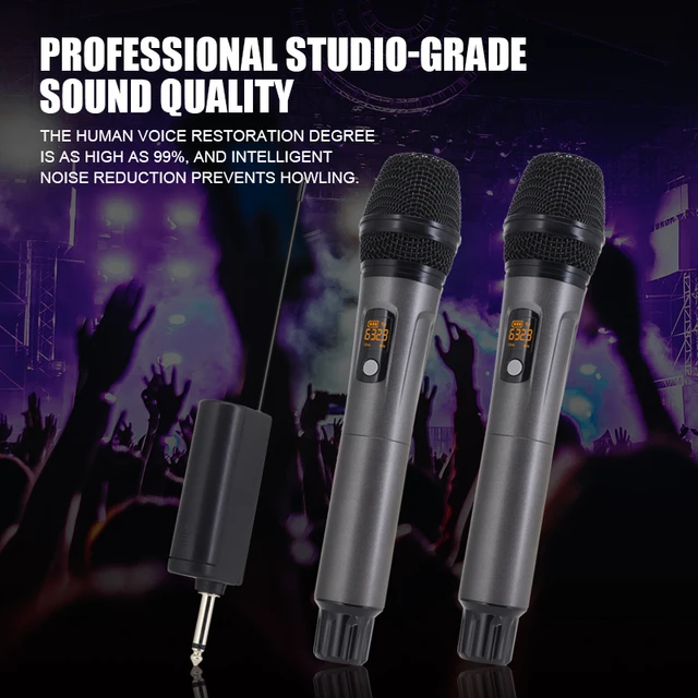 Hridz rechargeable UHF dual channel wireless microphone system for performances - SILBERSHELL