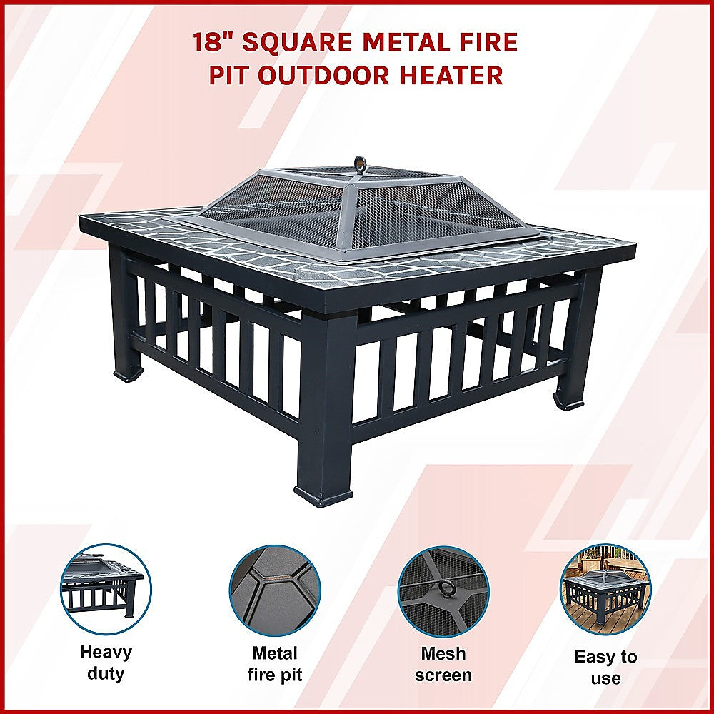 18" Square Metal Fire Pit Outdoor Heater - SILBERSHELL