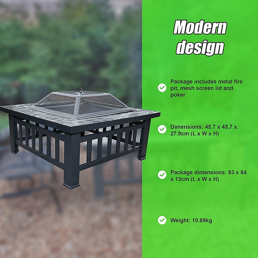 18" Square Metal Fire Pit Outdoor Heater - SILBERSHELL